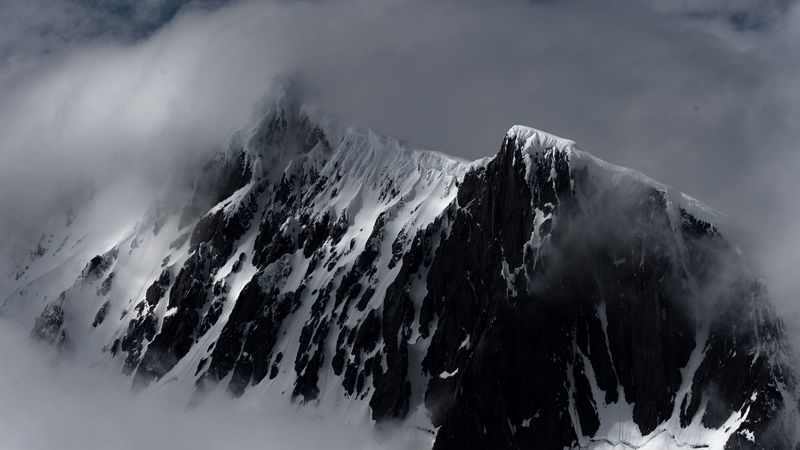 mountain, snow, fog, peak, antarctica, 4k