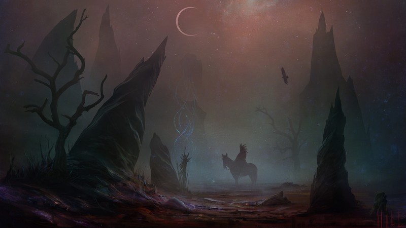 Yuri Hill, horror, forest, Moon, moonlight, dark