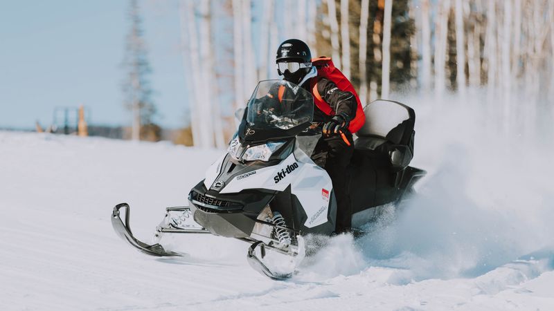snowmobile, snow, helmet, winter, 4k