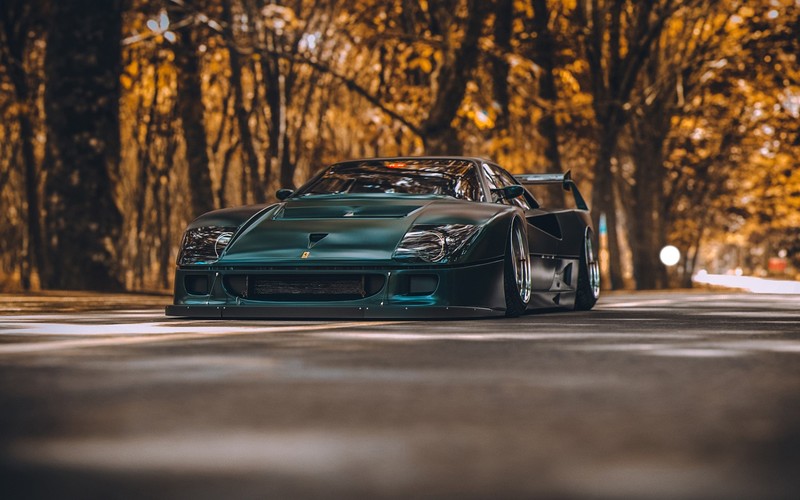 car, vehicle, black cars, Ferrari, Ferrari F40, low-angle, front angle view, supercars