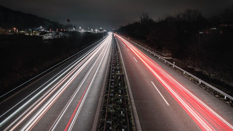 road, long exposure, glow, asphalt, direction, 4k