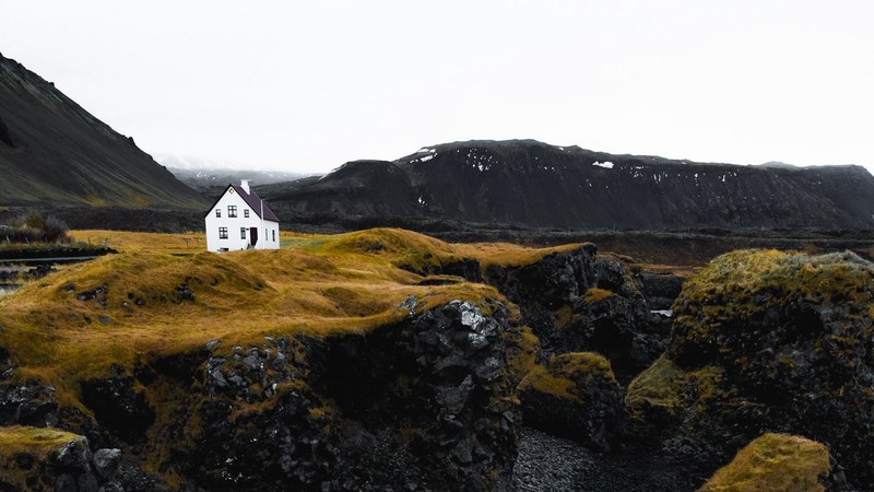 Iceland, nature, rock, house, building