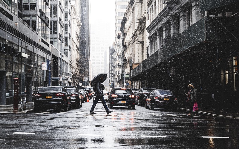 city, urban, rain, street, people, cityscape, USA, New York City, car