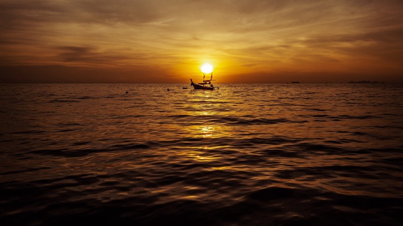 sky, sunlight, water, boat, vehicle, sea