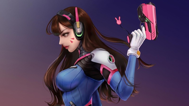 D.Va (Overwatch), Overwatch, simple background, bodysuit, hat, profile