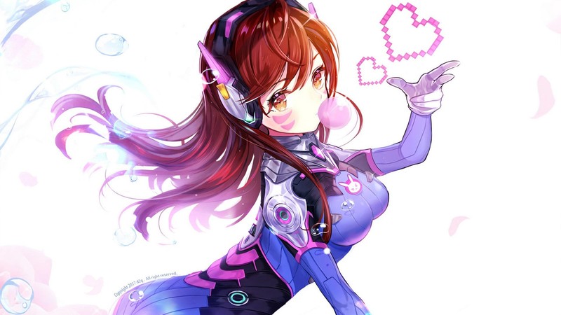 D.Va (Overwatch), Overwatch, simple background, bodysuit, anime