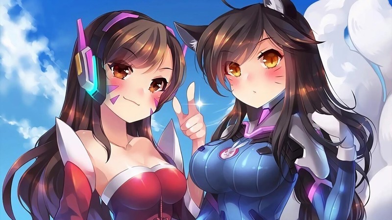 D.Va (Overwatch), Overwatch, bodysuit, cat ears, anime, League of Legends, Ahri, crossover