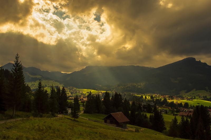 nature, trees, landscape, clouds, sunlight, mountains, Switzerland, green