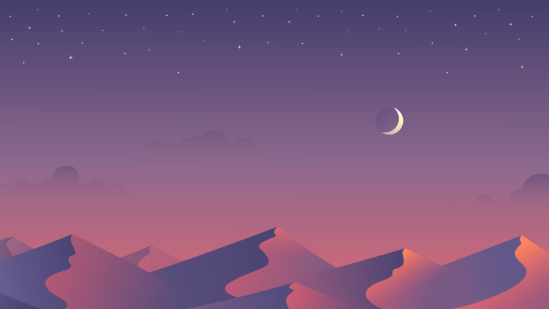 desert, minimalism, Moon, digital art, artwork, dunes, clouds, crescent moon, stars