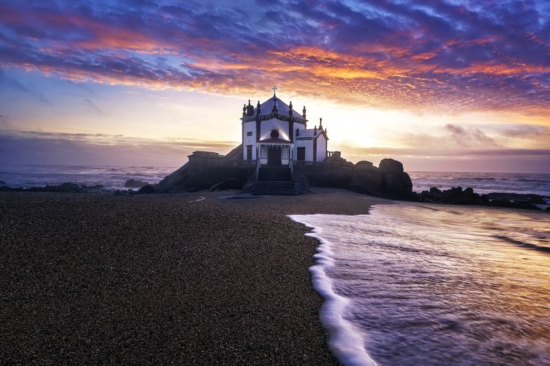 sea, coast, building, Portugal, sky, sunlight, clouds, frontal view
