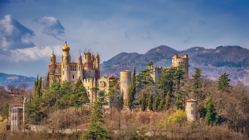castle, building, landscape, Italy