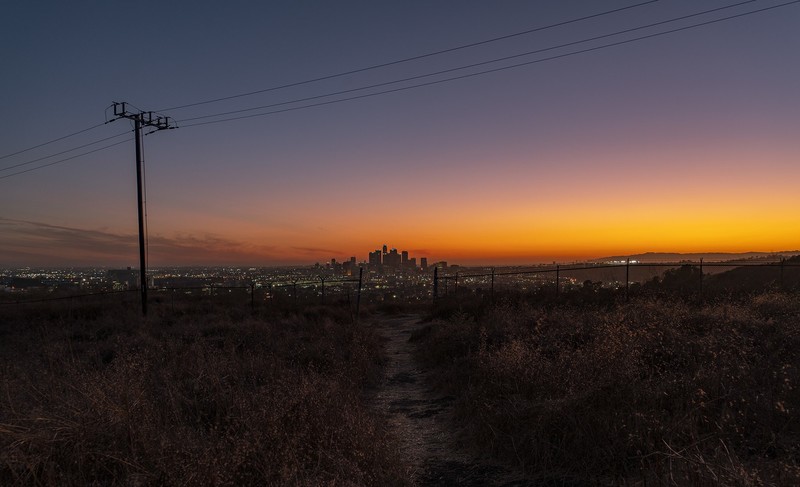 Los Angeles, cityscape, USA, dark, sky, power lines