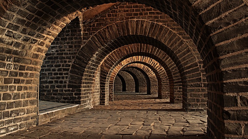 architecture, bricks, arch, hallway