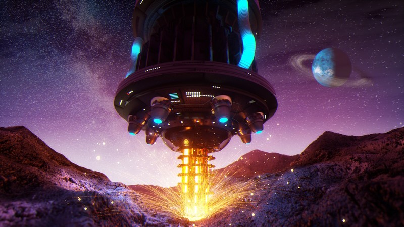 David Legnon, harvester, mining, stars, Offworld, planet, rocks, science fiction, Tubes, blue light, digital art, space