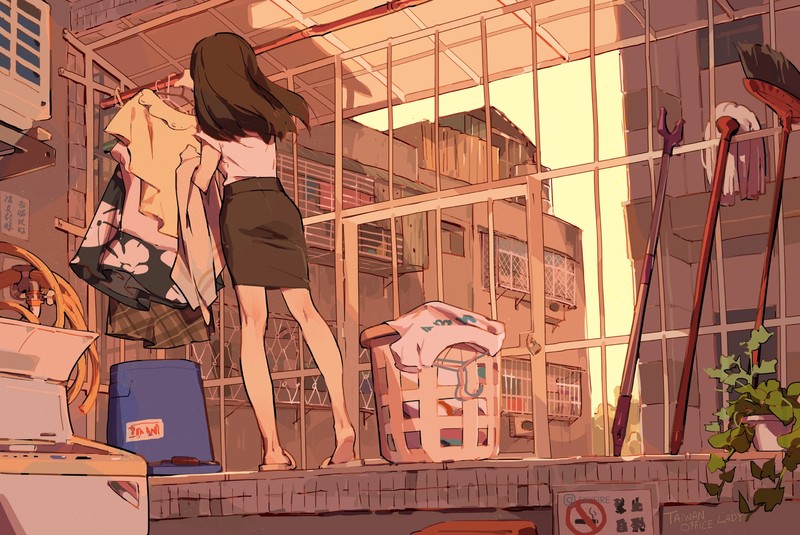 anime, anime girls, digital art, artwork, 2D, portrait, 天之火, room, brunette