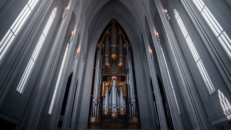 organ, hall, temple, ceiling, architecture, 4k