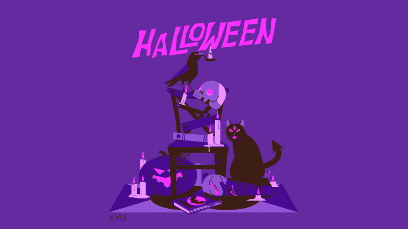Halloween, purple background, artwork, digital art, xMx Luo