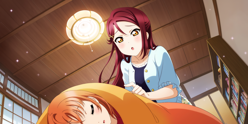 Love Live Series, Love Live!, Love Live! Sunshine, anime girls, anime, indoors, yellow eyes, redhead, sleeping, Sakurauchi Riko