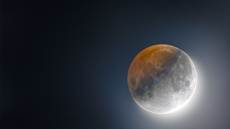 Moon, eclipse, sky, stars