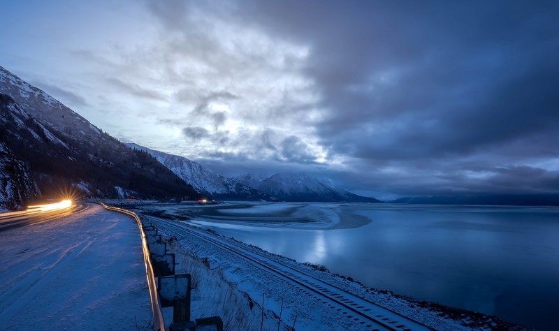 sky, clouds, long exposure, water, outdoors, road