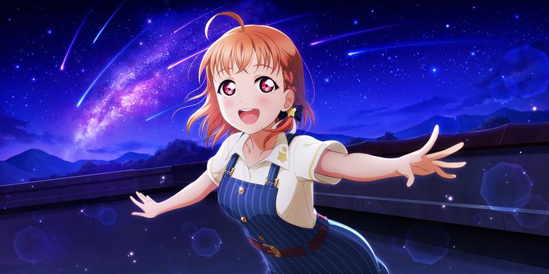 Love Live Series, Love Live!, Love Live! Sunshine, stars, sky, outdoors, night, red eyes, open mouth, anime girls, anime, Takami Chika