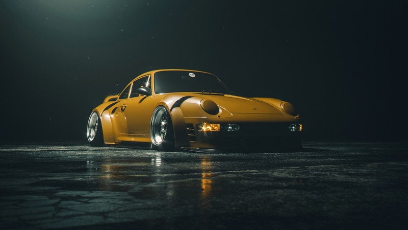 car, render, digital art, yellow cars, Porsche, Porsche 911