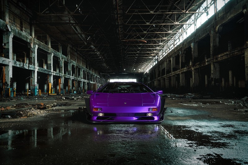 car, purple cars, vehicle, Lamborghini, pop-up headlights, frontal view, Lamborghini Diablo