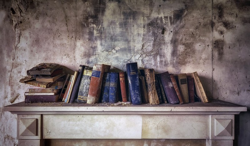 old, books, wall, indoors