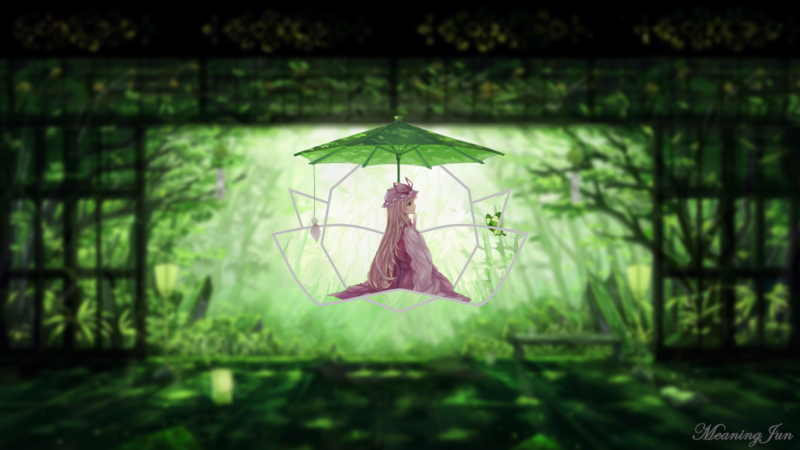 anime girls, picture-in-picture, anime, MeaningJun, 2D, long hair, Japanese clothes, parasol, Yakumo Yukari