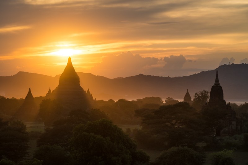 landscape, Asia, sky, sunlight, trees, clouds, temple