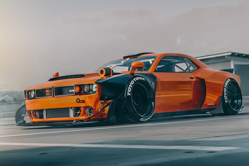 Dodge, orange cars, car, vehicle, render