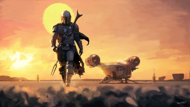 The Mandalorian, Star Wars, spaceship, Tatooine, desert, digital art, artwork, tv series, science fiction