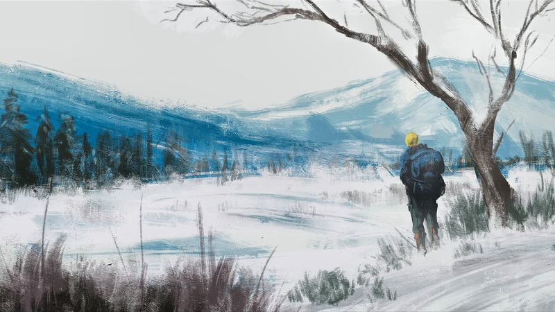 forest, landscape, winter, Imad Awan, artwork, digital, concept art, environment, snow, painting, nature