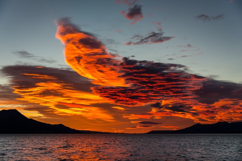 water, nature, sky, clouds, outdoors, sunlight, orange, waves, orange sky