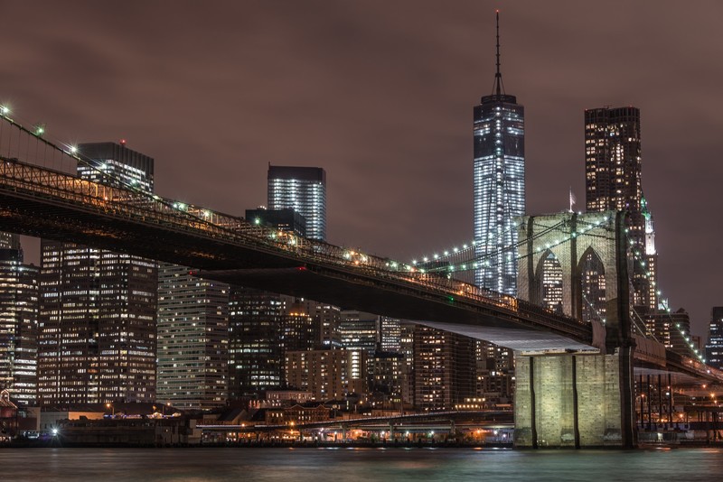 Brooklyn Bridge, New York City, USA, lights, city, cityscape