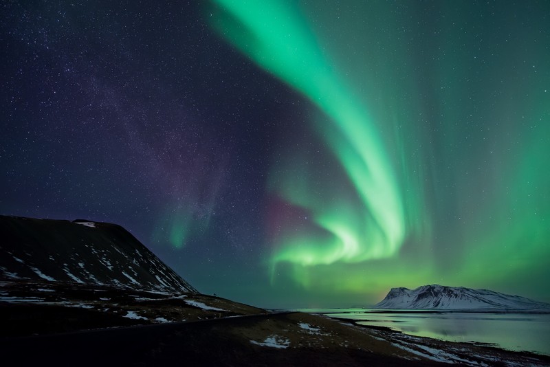 landscape, aurorae, sky, night, lights, stars, nature, snow