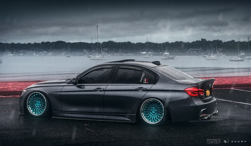 car, vehicle, black cars, BMW, BMW 3 Series, BMW F30, colored wheels