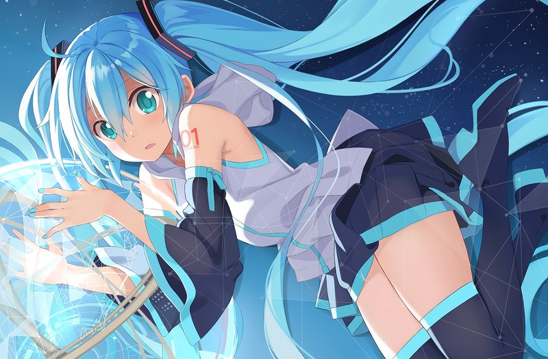 Hatsune Miku, Vocaloid, anime, anime girls, blue hair, twintails, blue eyes, thigh-highs