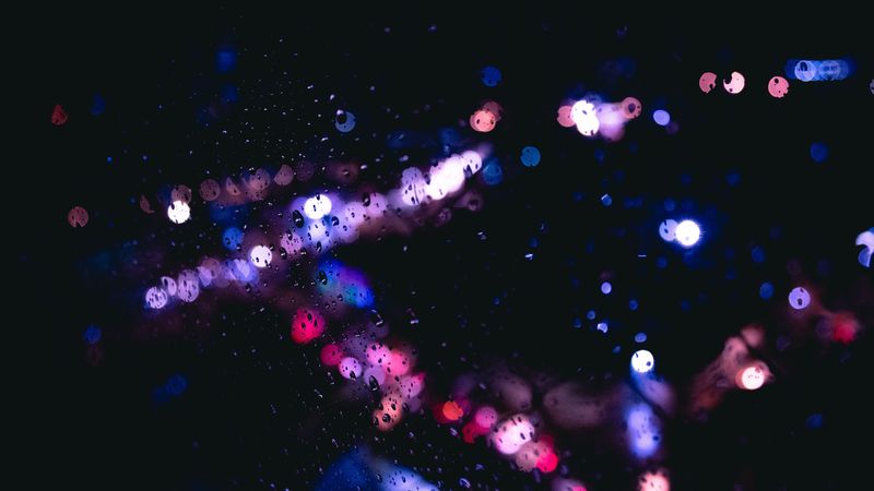 drops, glare, bokeh, rain, glass, wet, 4k