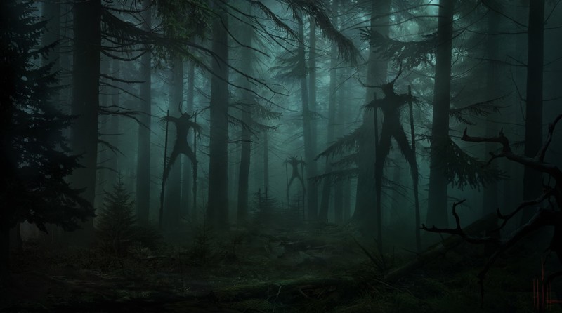 wickerman, horror, forest, dark, Mystery, Yuri Hill, trees, antlers, branch