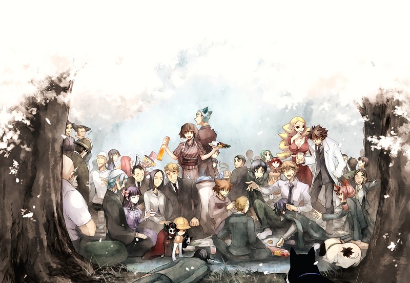 anime, anime boys, anime girls, picnic, Sakura blossom, Shiki