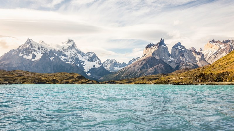 landscape, snow, mountains, river, wilderness, water