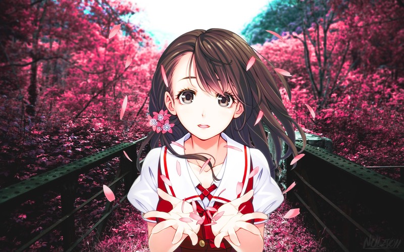 anime, anime girls, picture-in-picture, Sakura blossom