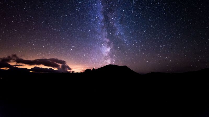 hill, starry sky, stars, 4k