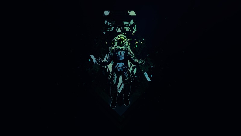 space, astronaut, black, green, minimalism, symmetry, Ryoku, frontal view