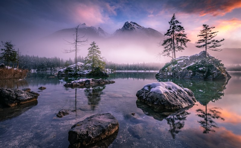 Berchtesgaden, nature, winter, water, mist, landscape, Germany