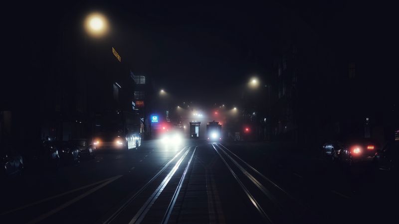 night city, transport, fog, night, san francisco, united states, 4k