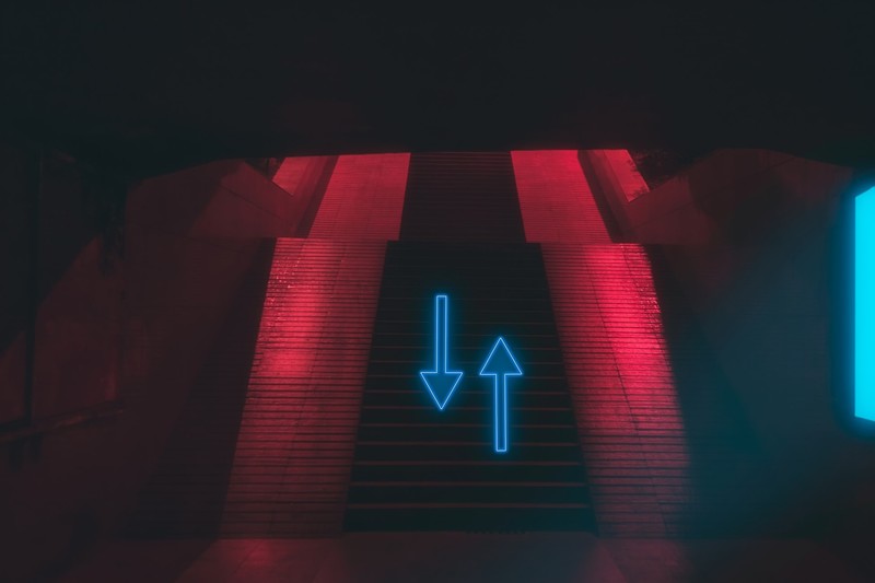 stairs, lights, Mystery, simple, red