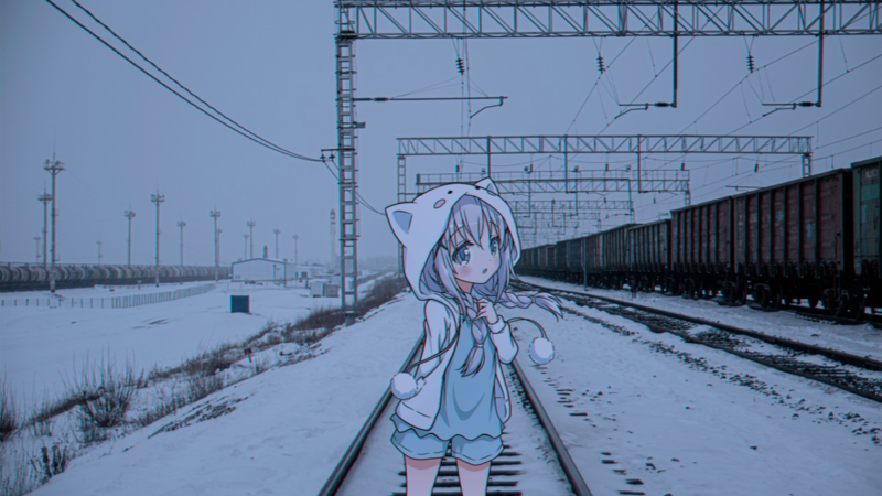 anime, anime_irl, train, railway, winter, Russia, anime girls, snow