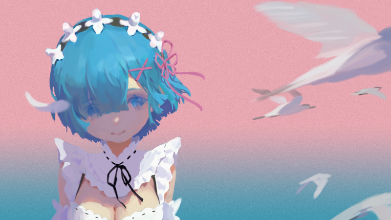 anime, 2D, digital art, Rem (Re: Zero), anime girls, Re:Zero Kara Hajimeru Isekai Seikatsu, maid outfit, short hair, blue hair